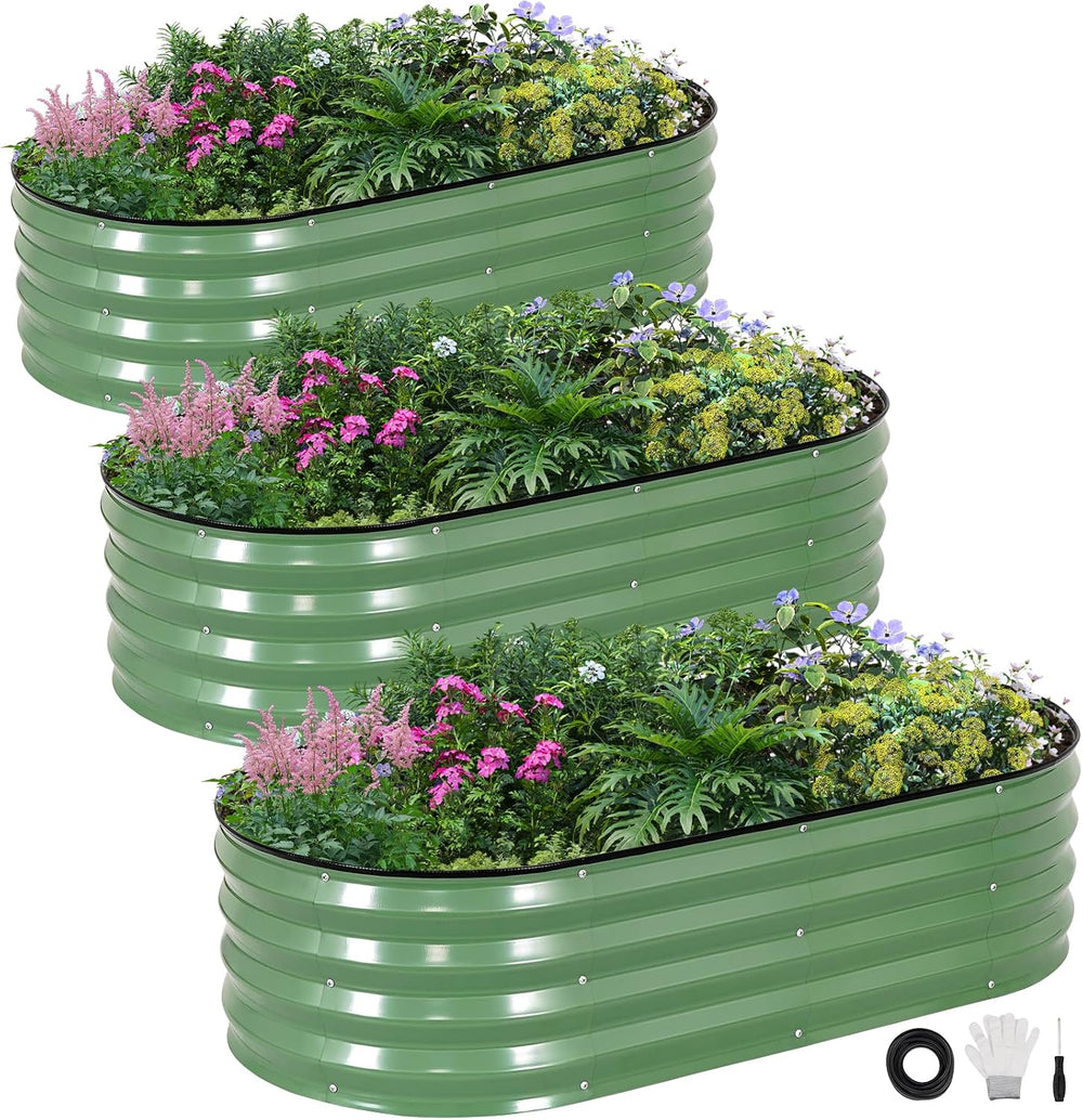 INNO STAGE 3Pcs Galvanized Raised Garden Bed Kit, Outdoor Metal Planter Box