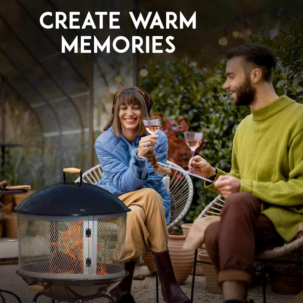 Fire Sense 01471 Fire Pit Bessemer Rolling Patio Fireplace Wooden Bonfire Por...