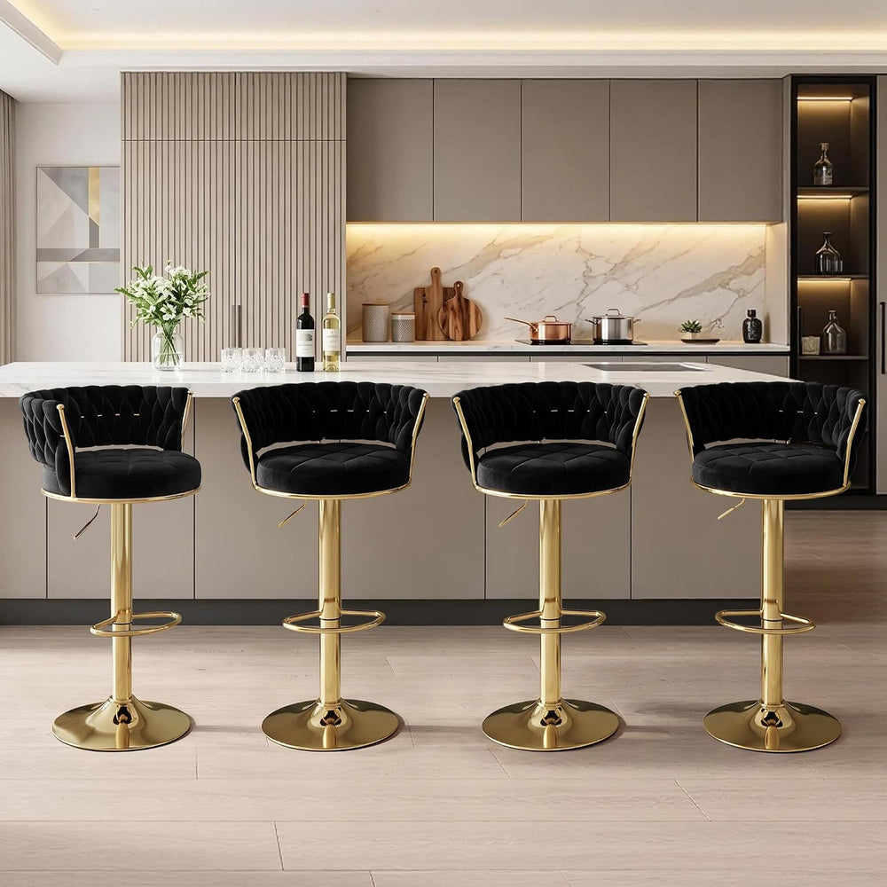 VECELO Bar Stools Set of 4, Modern-Contemporary Velvet Woven Counter Height S...