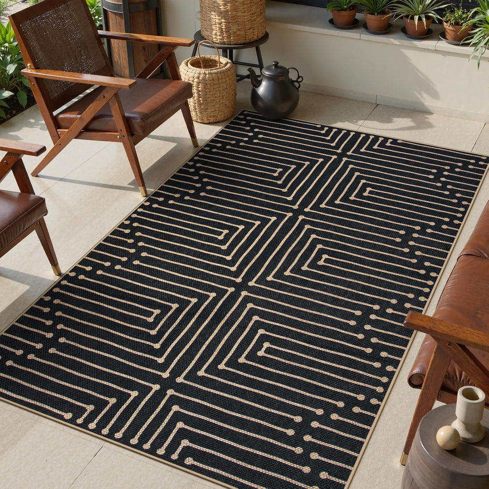 Lahome 3x5 Easy Jute Rugs for Entryway, Black and White Outdoor Rug