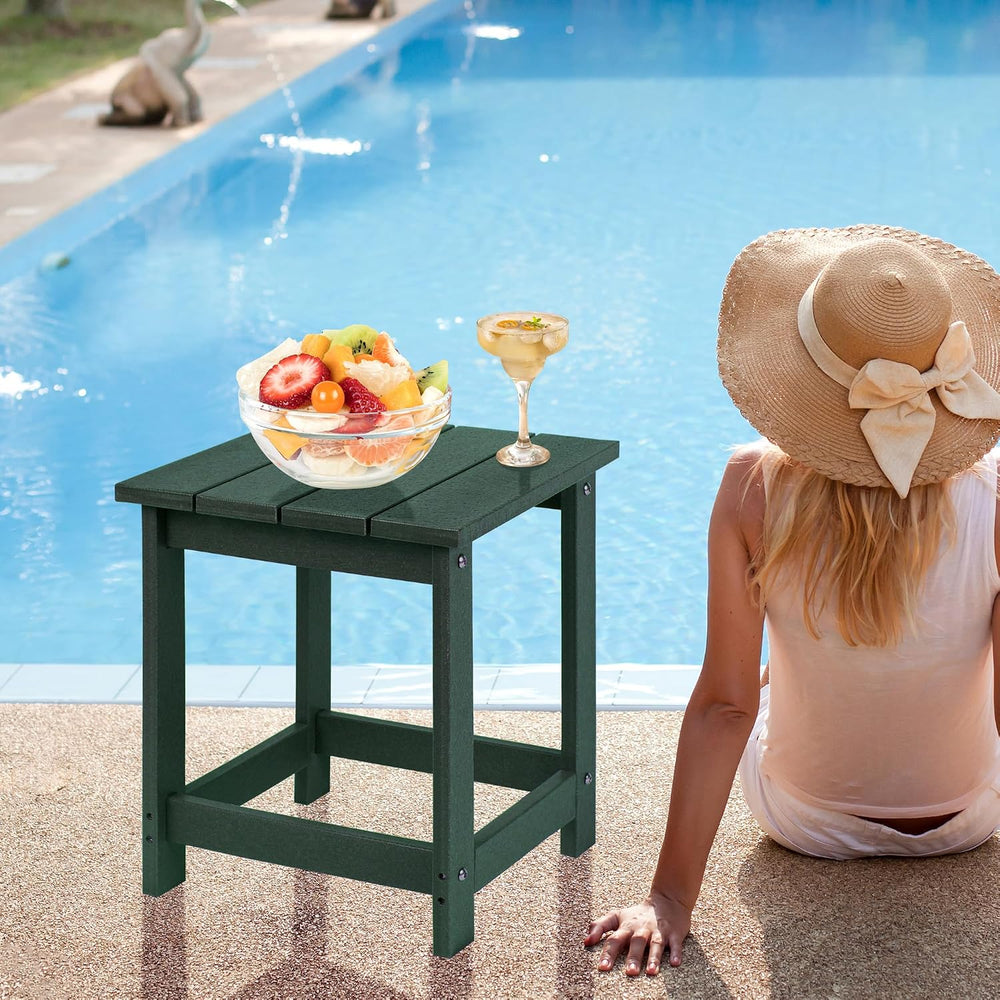 LZRS Patio Side Table, Heavy Duty HDPE Outdoor End Table with Wood Texture, W...