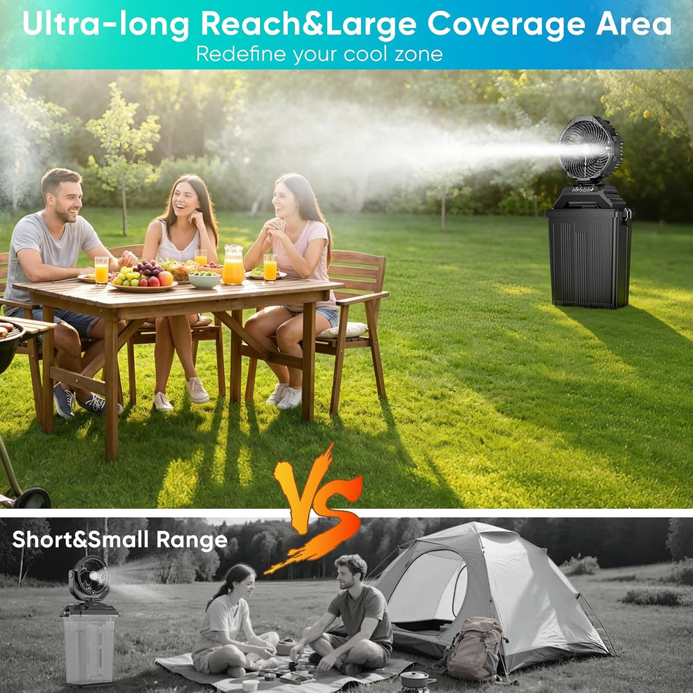 Portable Misting Fan for Outside, 70Hrs Camping Mister Fan,15L Cooling Fan wi...