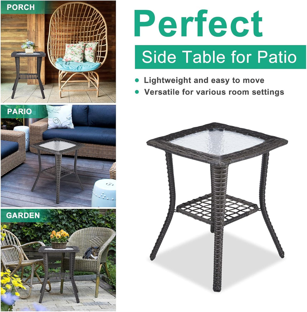 18" Patio Rattan Wicker Side Tables,Outdoor Square Wicker End Table,Wate...