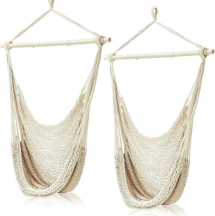 Barydat 2 Pcs Hanging Hammock Chair Boho Swing Chair, Beige