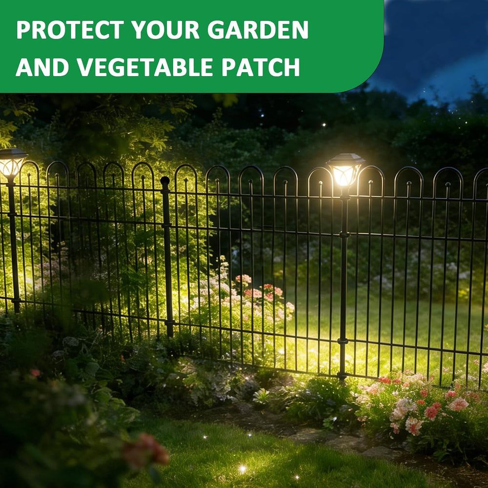 Garden Fence Animal Barrier with Lights , 5 Panels No Dig Dog Fence Outdoor
