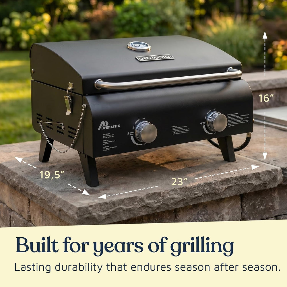 Black Portable Gas Grill, Dual 10,000 BTU Burners, 275 Sq.In Cooking Space, P...