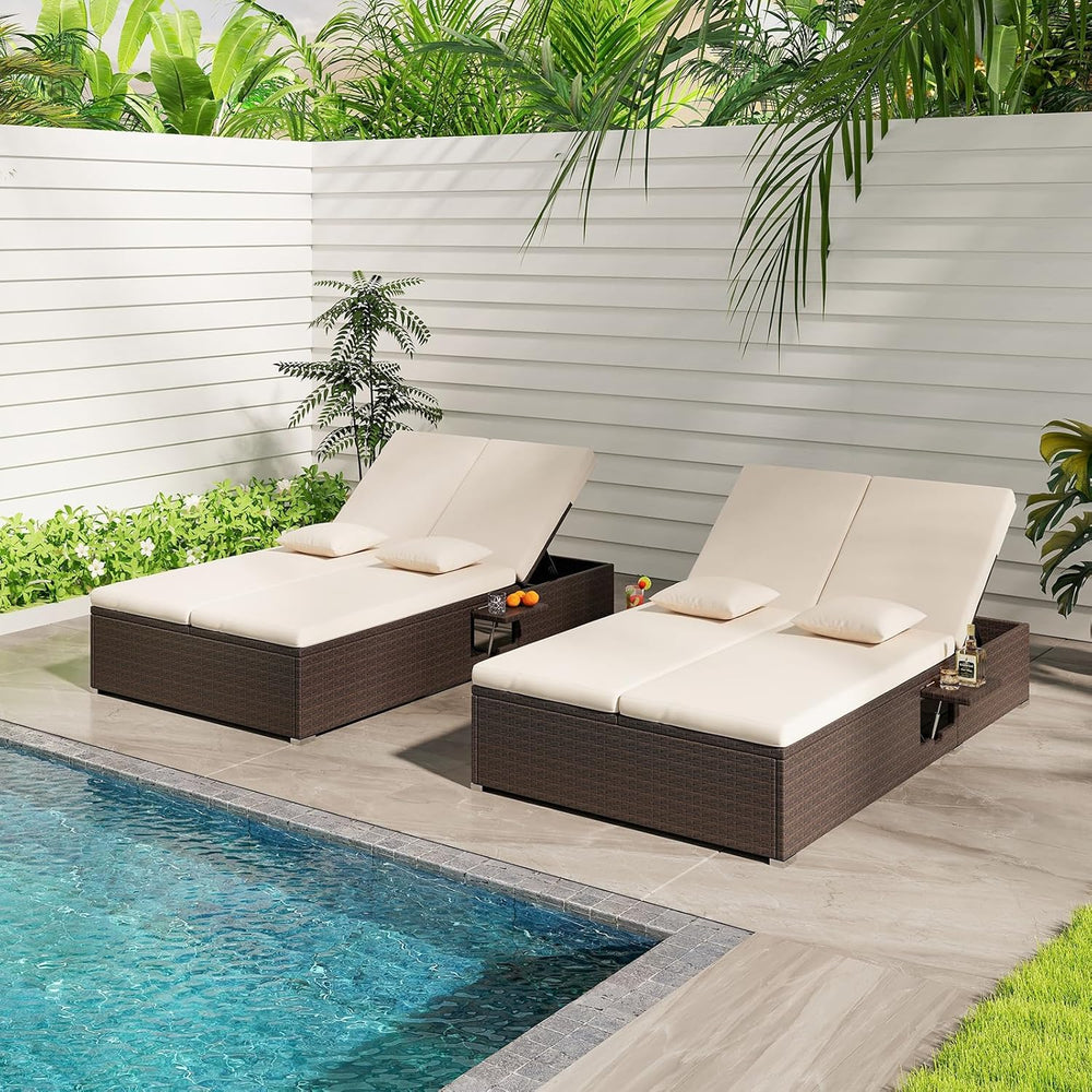 Tangkula Outdoor Rattan Daybed with 6-Level Adjustable Backrests, 2-Person Ad...