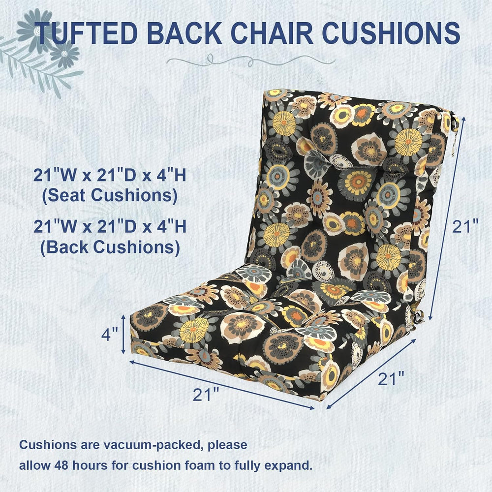 Outdoor Seat Chair Cushions, Tufted Back Patio Furniture Cushions Set of 2, W...