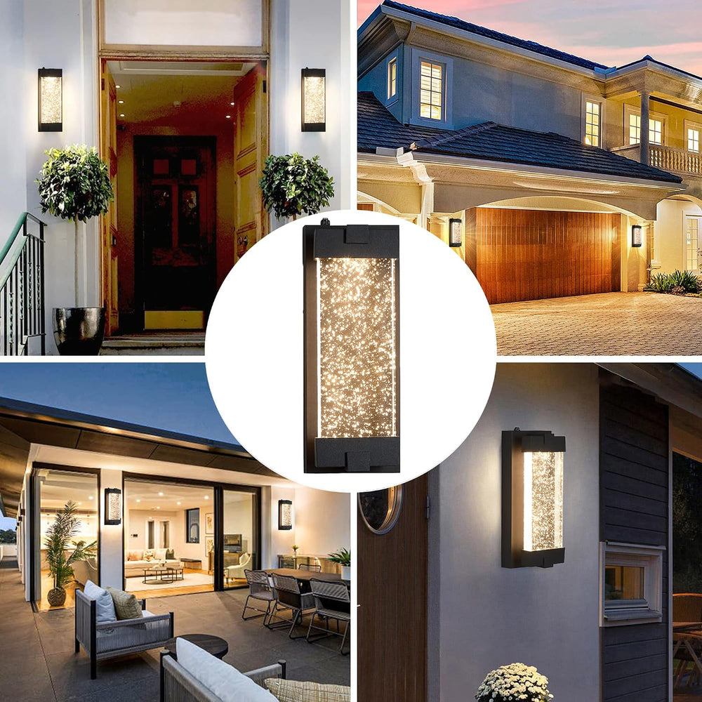 Black Wall Sconce with K9 Crystal Bubble and Dusk to Dawn Sensor, Exterior LE...