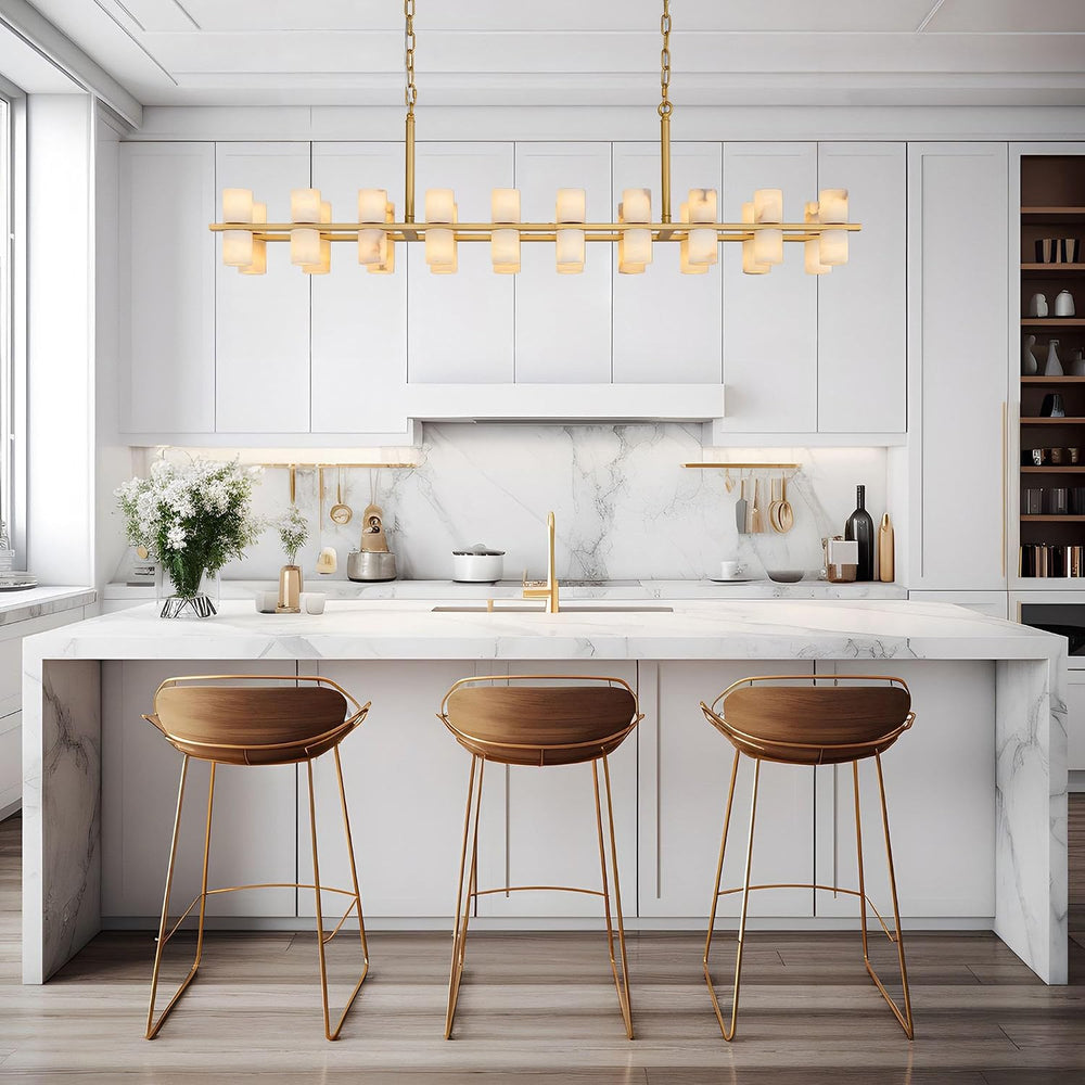 Alabaster Rectangular Chandelier for Dining Room, L54in Modern Chandeliers, A...