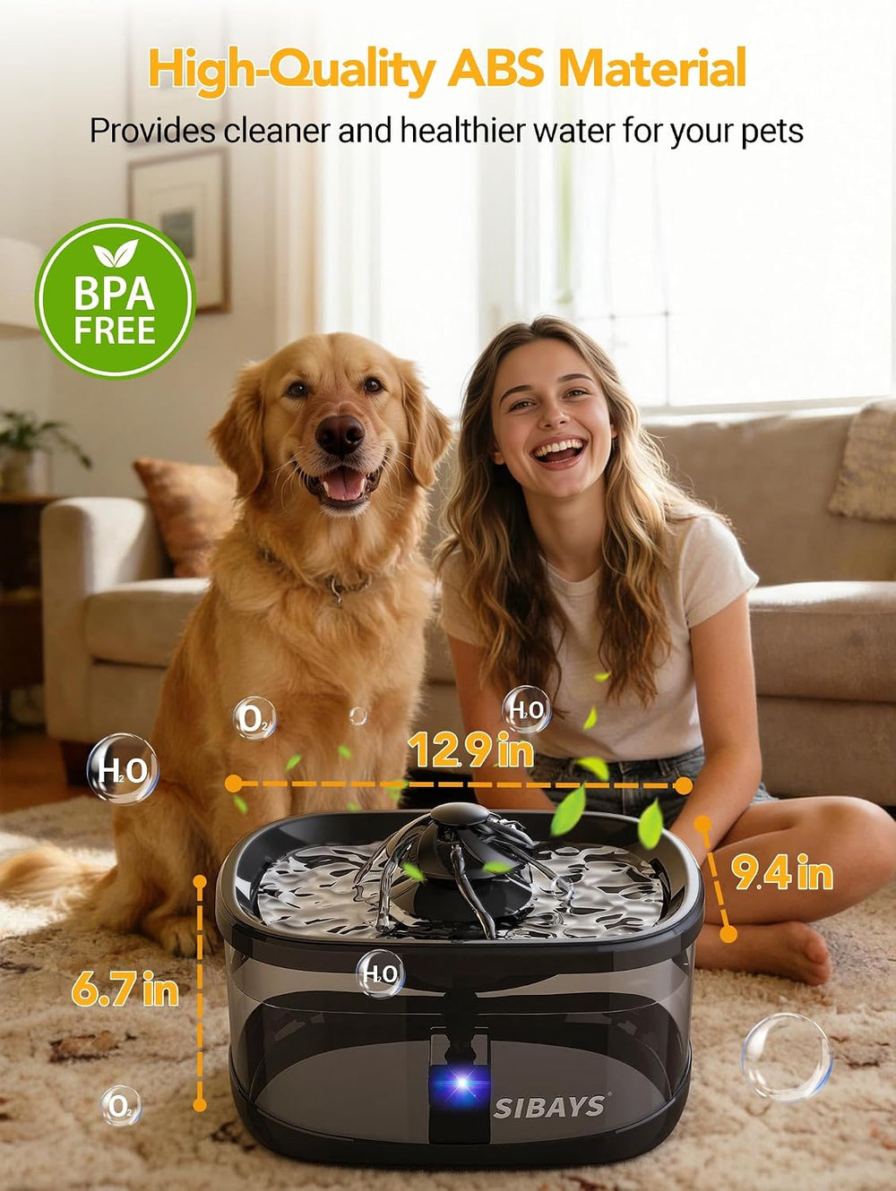 SIBAYS 9.5L/2.5Gal Dog Water Fountain, 3 Flow Modes Automatic Pet Water Fount...