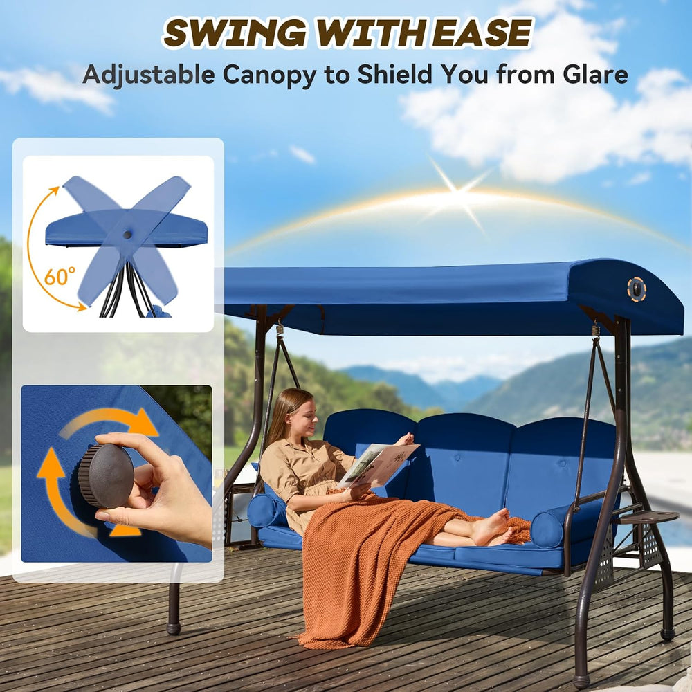 3 in 1 Outdoor Porch Swing with Adjustable Canopy, 3 Seat Outdoor Swing for A...