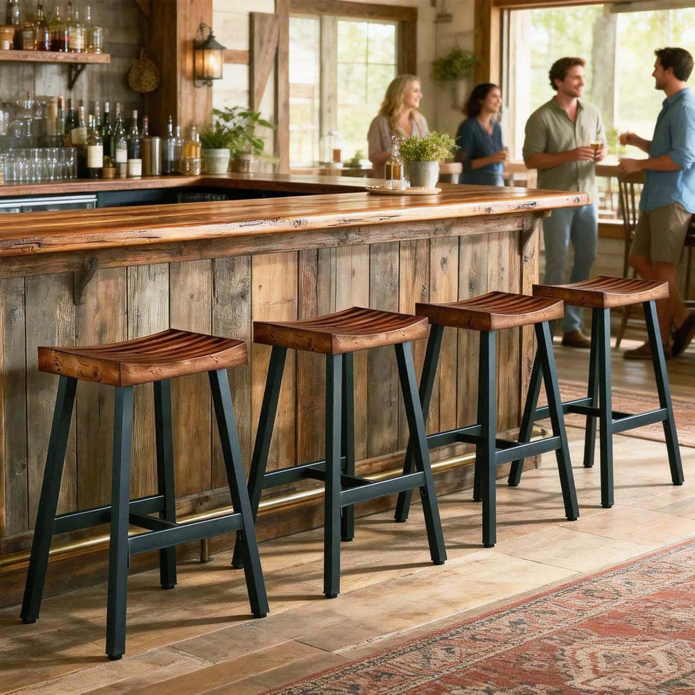 OUllUO Bar Stools Set of 3, Backless Saddle Barstools, 25" Counter Heigh...