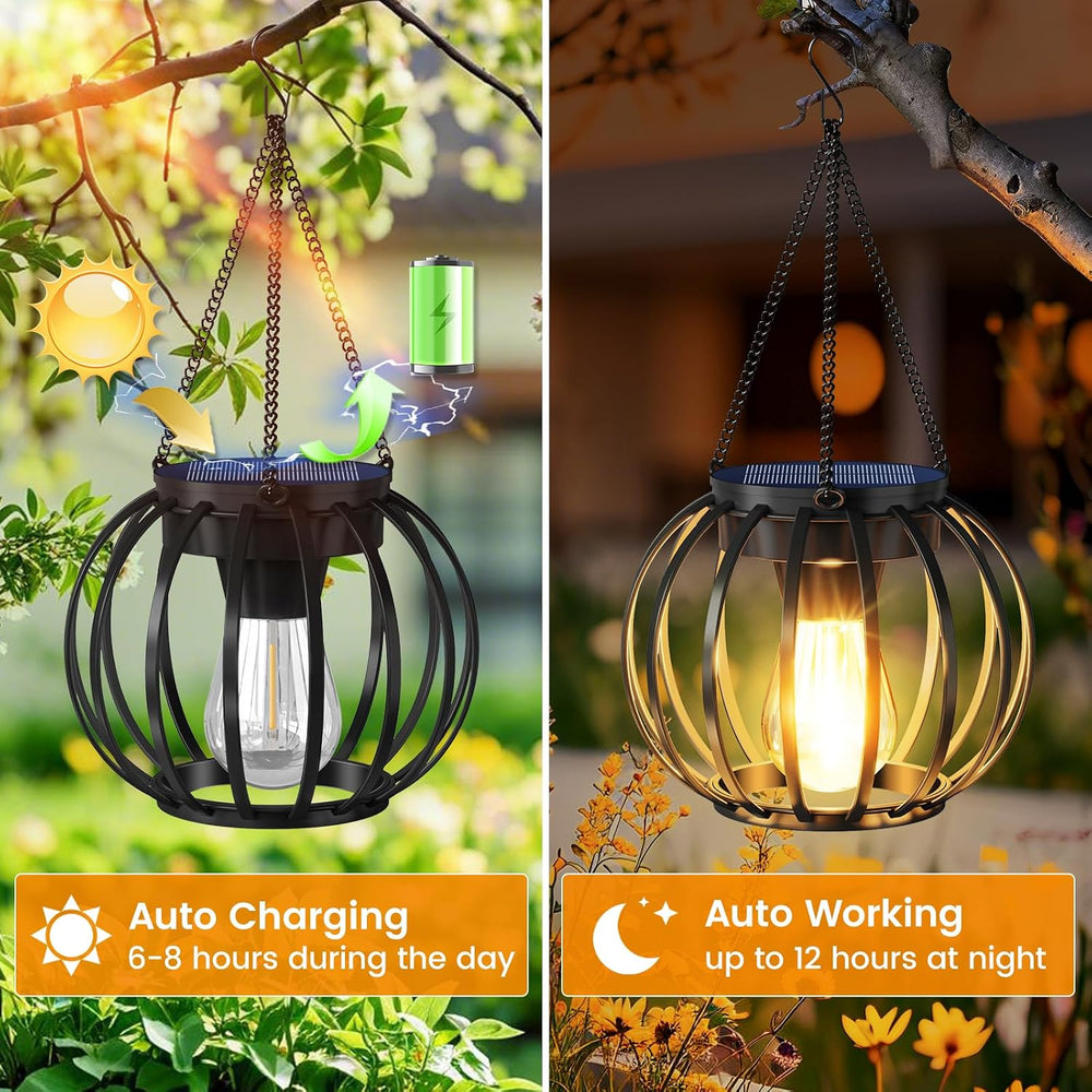 Solar Lanterns Outdoor Waterproof Metal Solar Hanging Lantern, 4Pack