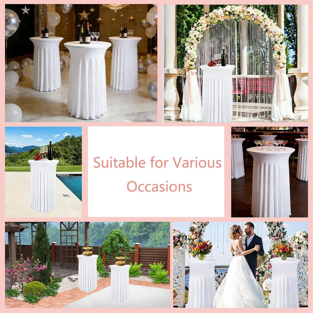 5 Pack White Cocktail Table Covers - 32 x 43 Inch Stretch Spandex Cocktail Ta...