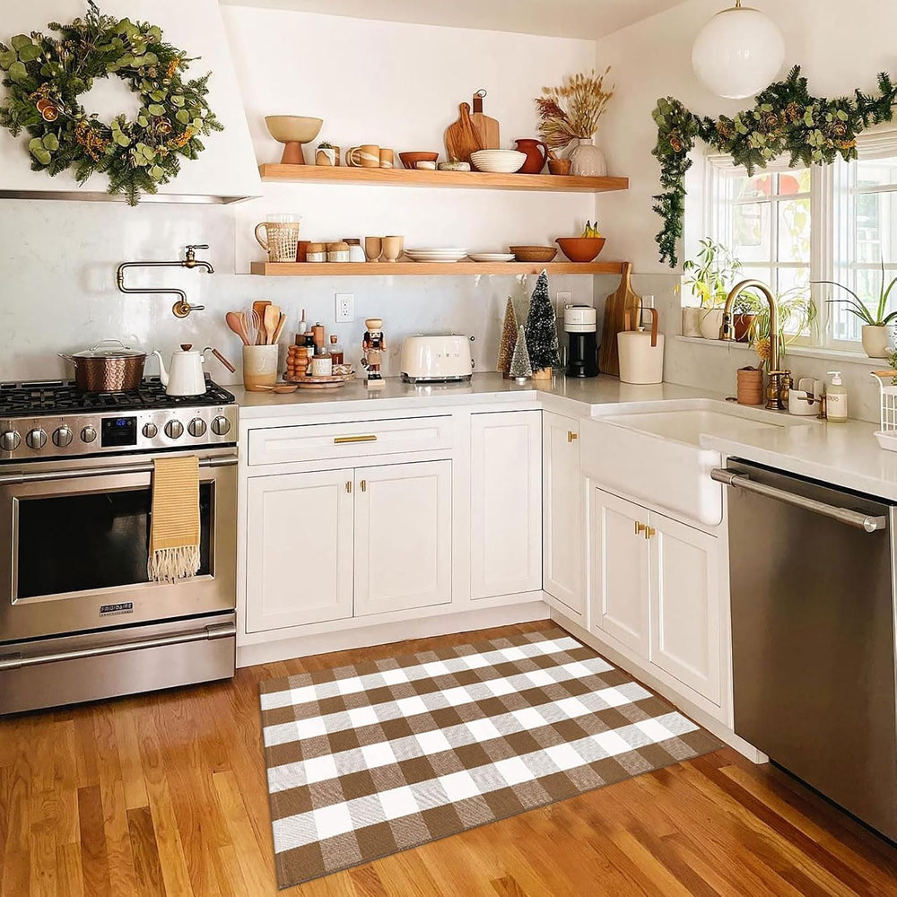 Fall Door Mat 3'x5'Brown and White Buffalo Plaid Rug Fall Front Porch...