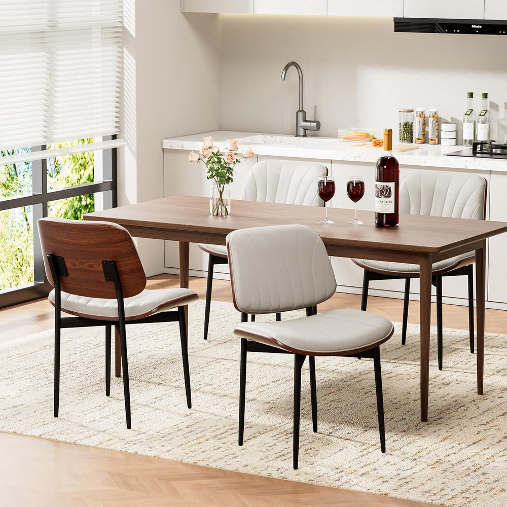REONEY Dining Chairs Set of 6, Mid-Century Modern Kitchen Chairs, Off-White