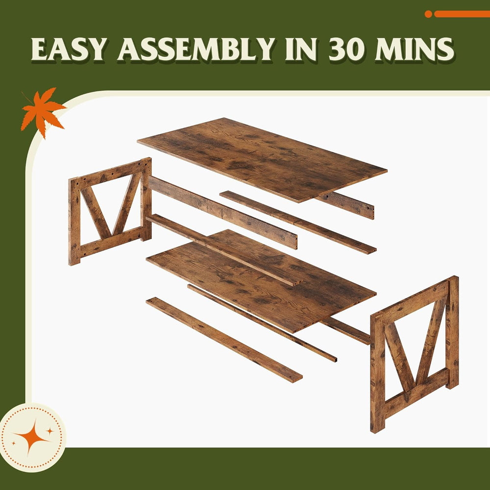 WLIVE Coffee Table, 43.3 Inch Farmhouse Table with Storage, Rustic Brown