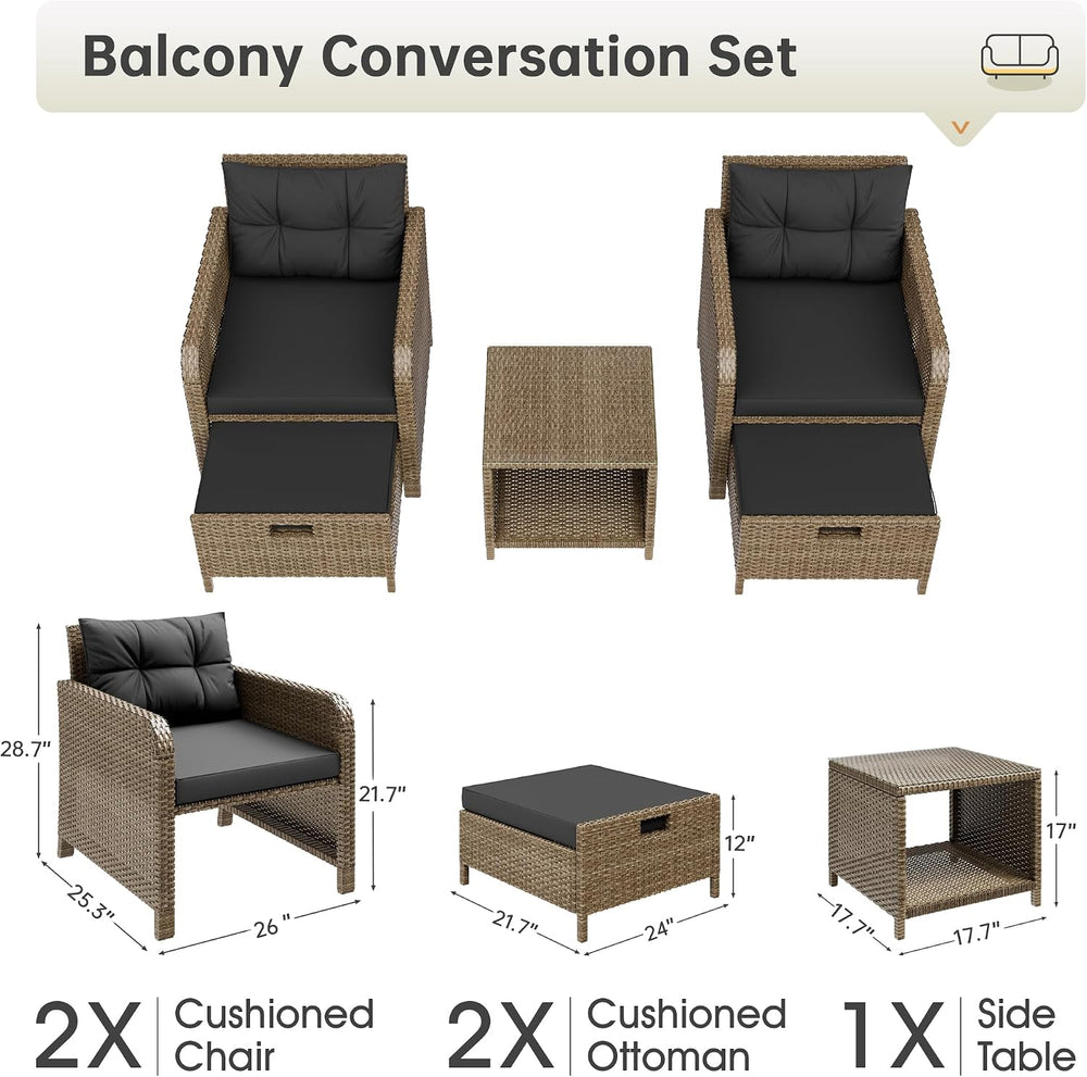 LHBcraft 5 Piece Patio Furniture Set, PE Wicker Outdoor Furniture Set with So...