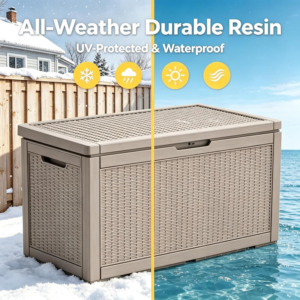 140 Gal Outdoor Storage Box Waterproof Lockable,Deck Box,Gas Lift,Grey