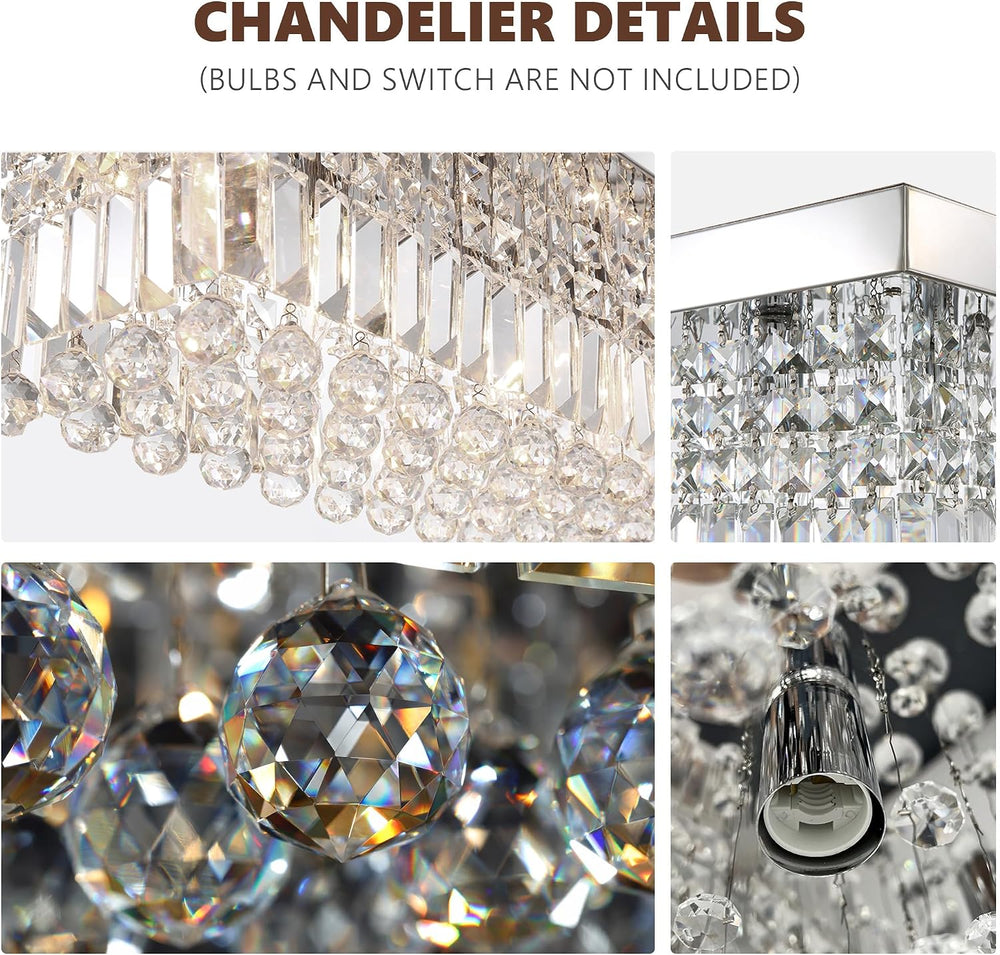 12-Lights Crystal Chandeliers Modern Crystal Rectangular Flush Mount Chandeli...