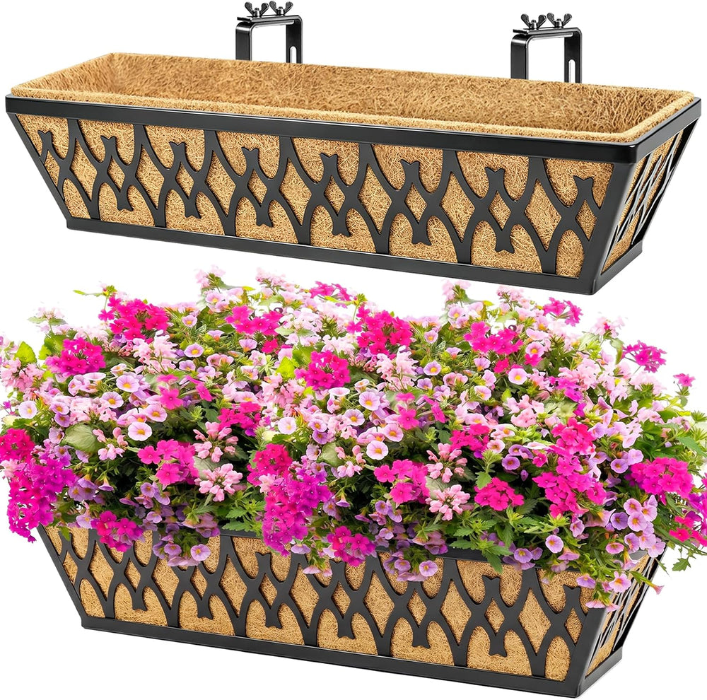 2 Pack 24 Inch Window Boxes Planters Railing Planter Box with Adjustable Brac...