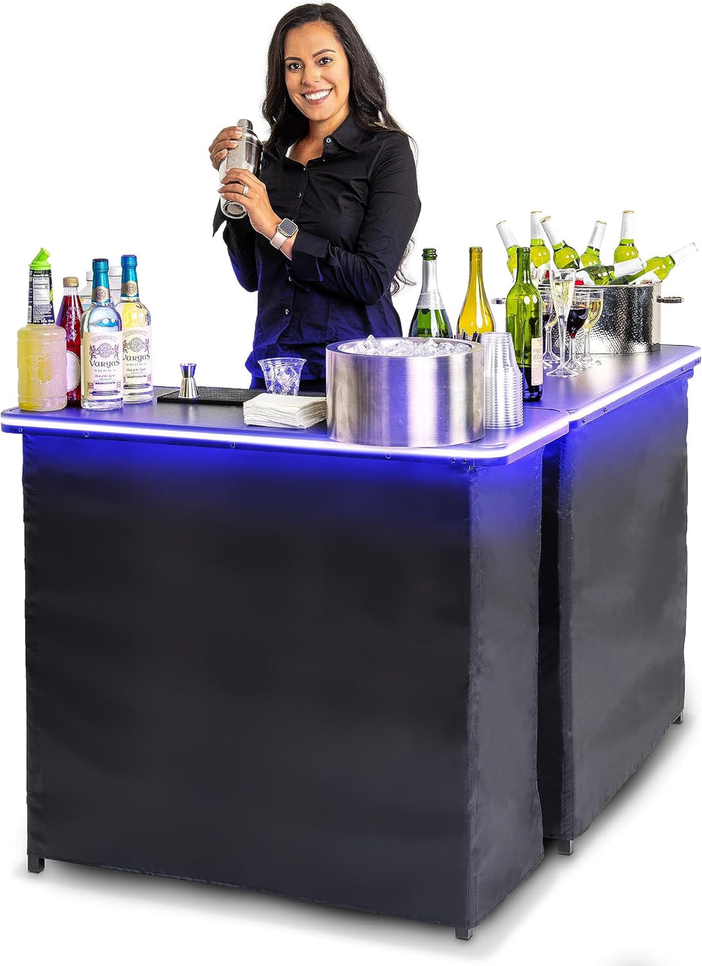 GoBar Portable Double Bar Table Set with Multi-Color LED Lights - Mobile Bart...