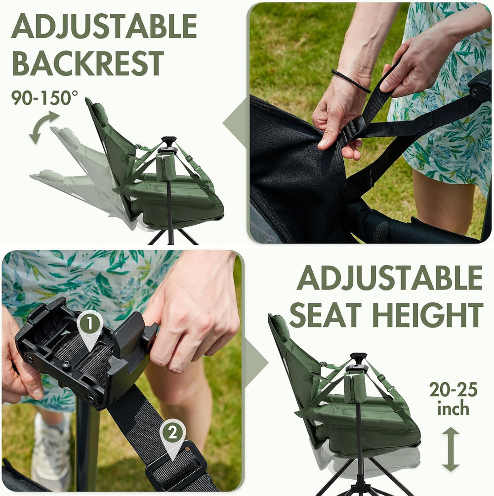 Portal Hammock Camping Chair, Mesh High Back, 400 lbs Adjustable, Green
