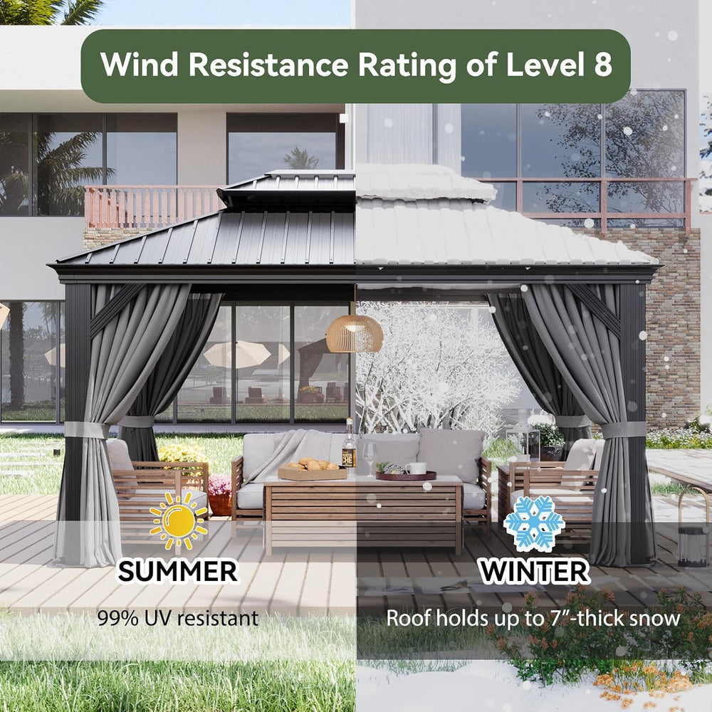 Aoxun 12' X 16' Hardtop Gazebo with Built in Drainage, Aluminum Gazebos
