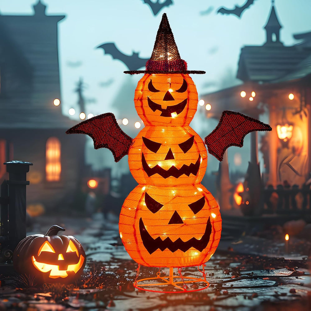 3FT-Halloween Decorations Outdoor – 37 Inch Collapsible Pumpkin Man with 40 L...
