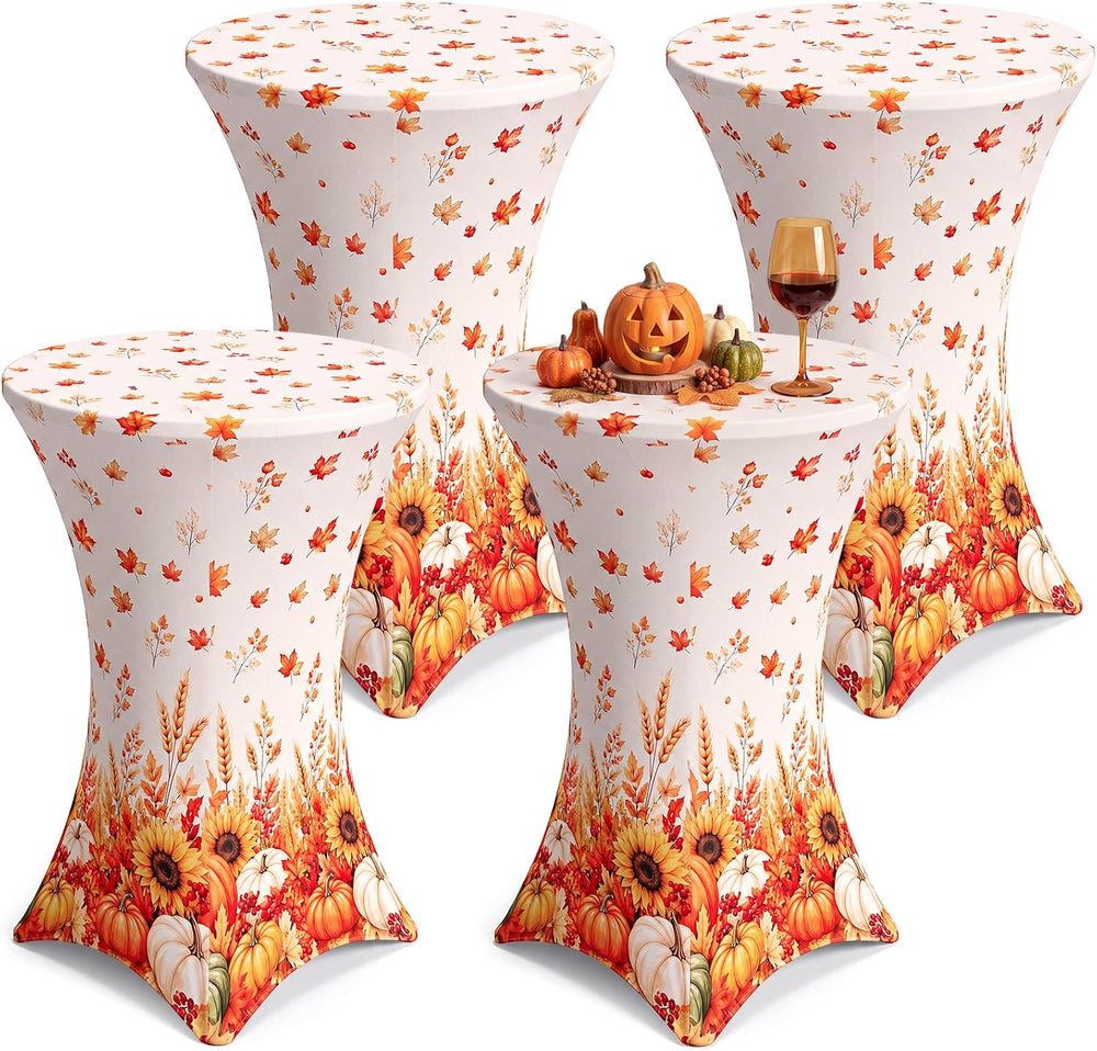 4 Pack Fall Thanksgiving Cocktail Tablecloth, Round High Top Table Covers