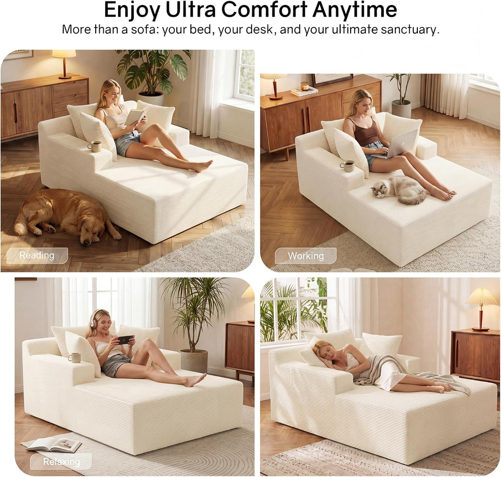 66" Chaise Lounge Chair Indoor, Oversized Boneless Lounge Chair with 3 P...