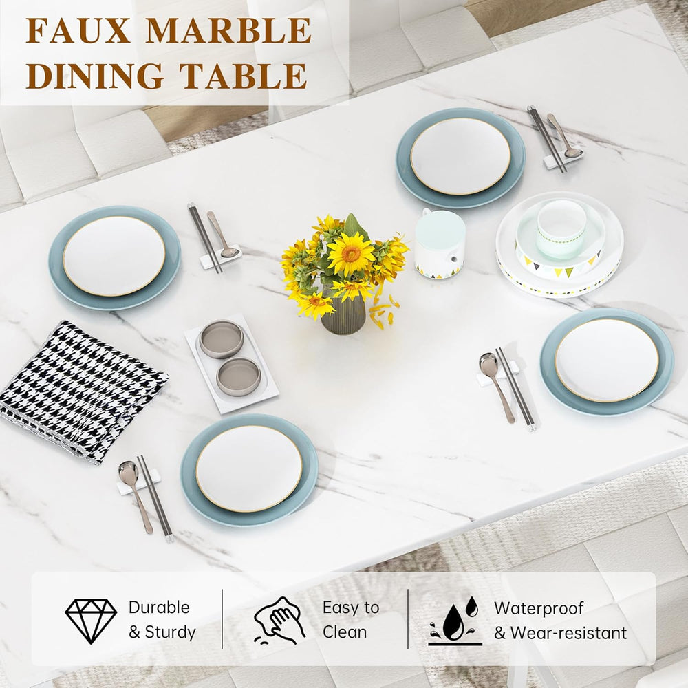 AWQM Dining Table Set for 4,Faux Marble Kitchen Table and Chairs Set of 4, Mo...