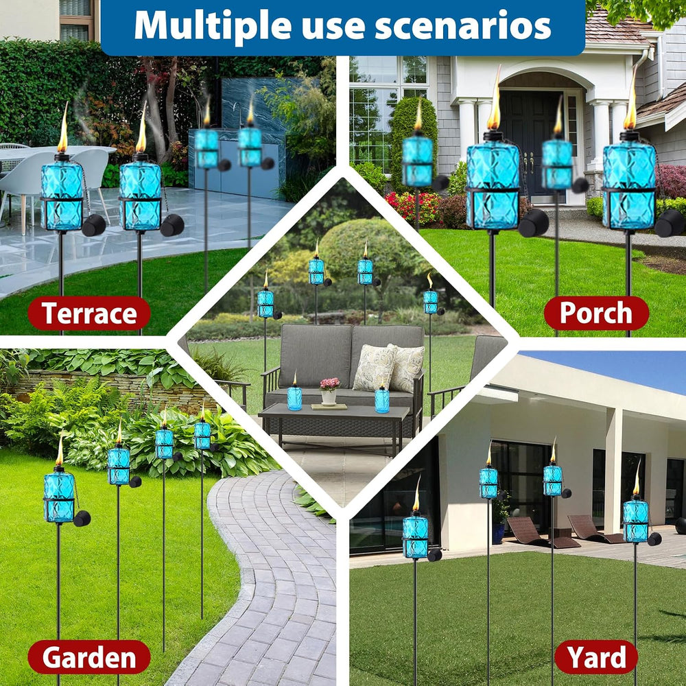 ZSPENG 4 Pack Blue Glass Garden Torch 12 oz Outdoor Torch Garden Décor,60-Inc...