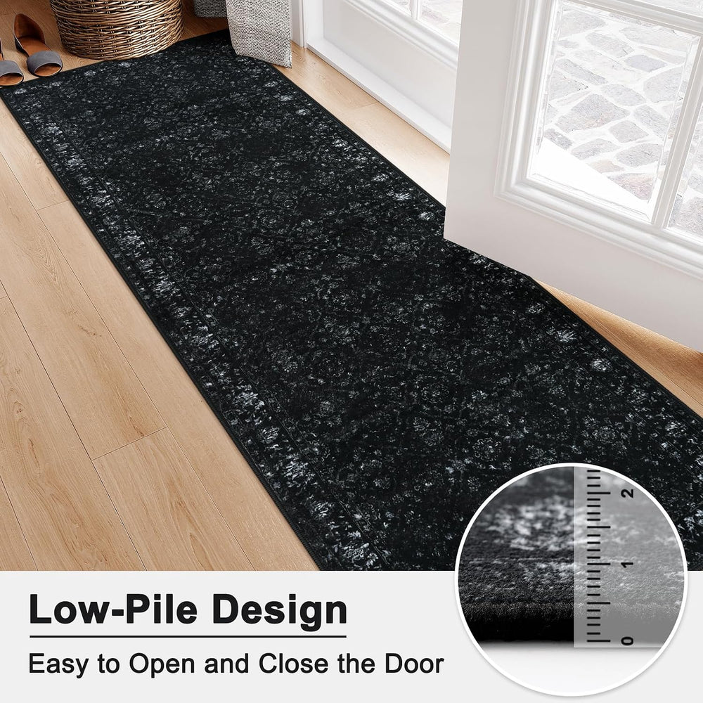 Hedlive Vintage Black Kitchen Runner Rug, 2x6 Washable Runners for Hallways N...