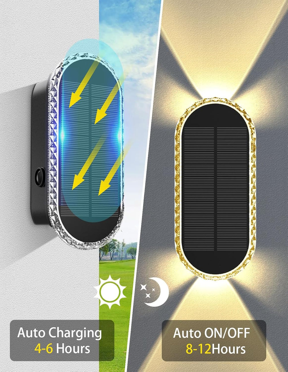 Solar Fence Lights Outdoor, Warm White & RGB 8 Modes Solar Wall Lights Ou...