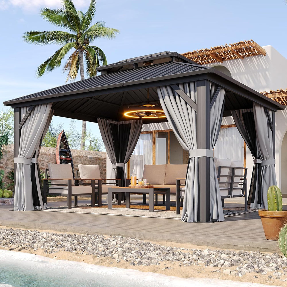 Aoxun Gazebo 10x12 Hardtop Gazebo with Double Galvanized Steel Roof, Gray