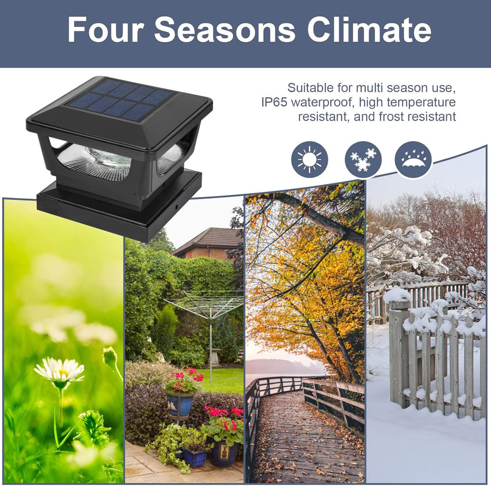 Solar Post Cap Lights 6 Pack, IP65 Waterproof 120LM 6500K Cool White Black