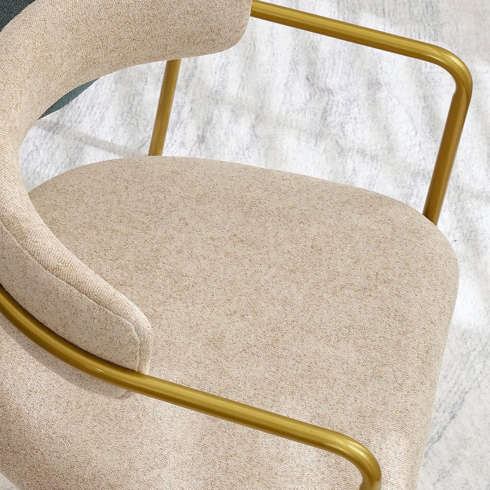 Boucle Dining Chairs Set of 6, Gold Metal Frame, Taupe