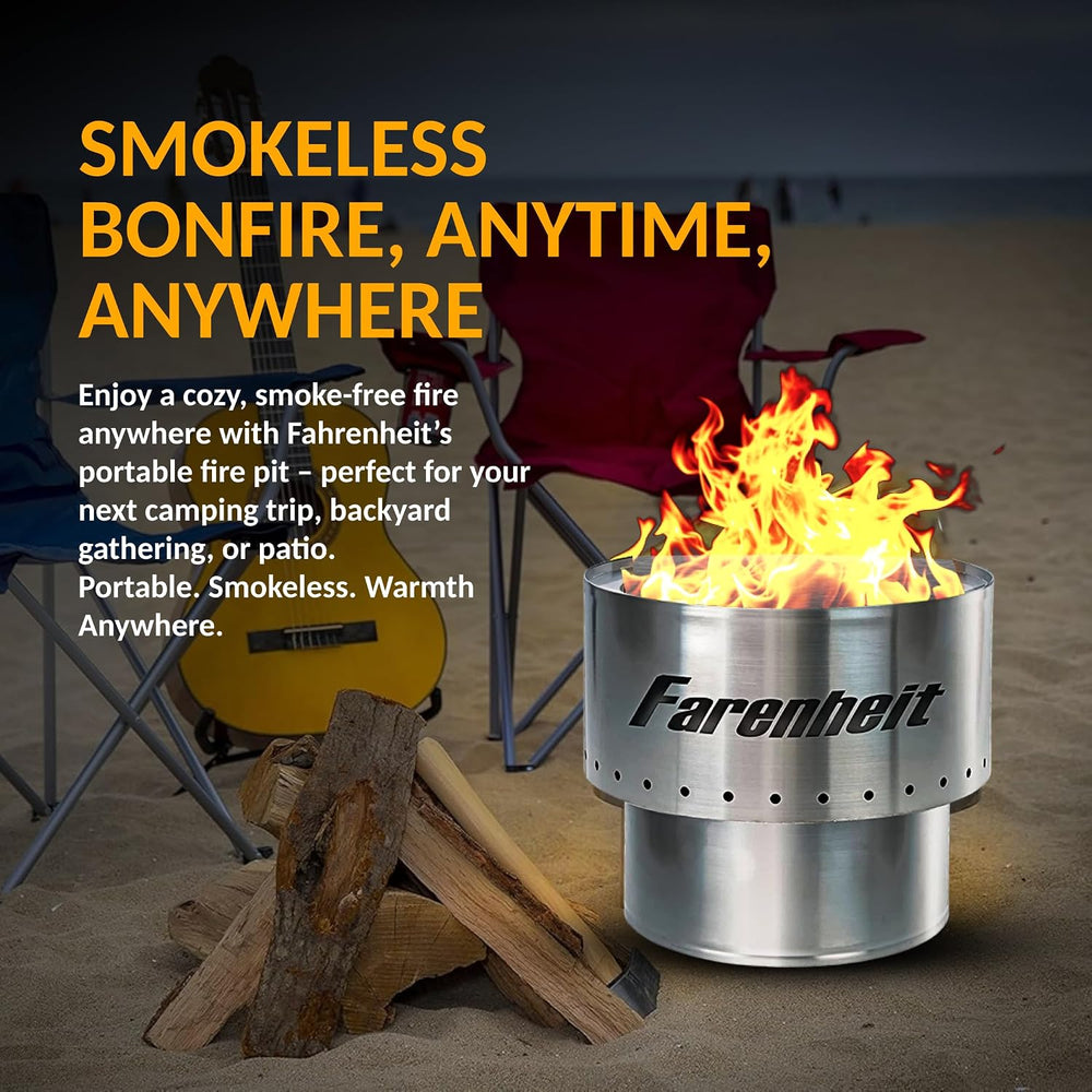 Farenheit 13.5" Stainless Steel Smokeless Fire Pit | Portable Outdoor Wo...