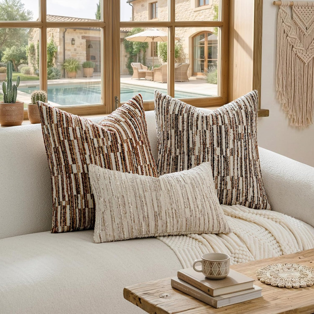 Boho Striped Decorative Throw Pillow Covers 26"X26" Set of 2,Dark B...