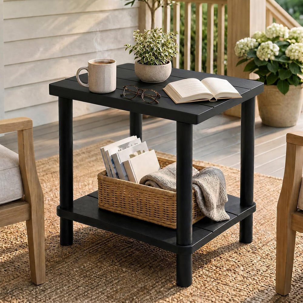 PASAMIC Outdoor Side Table, 2-Tier Square Patio Table for Indoor or Outside, ...