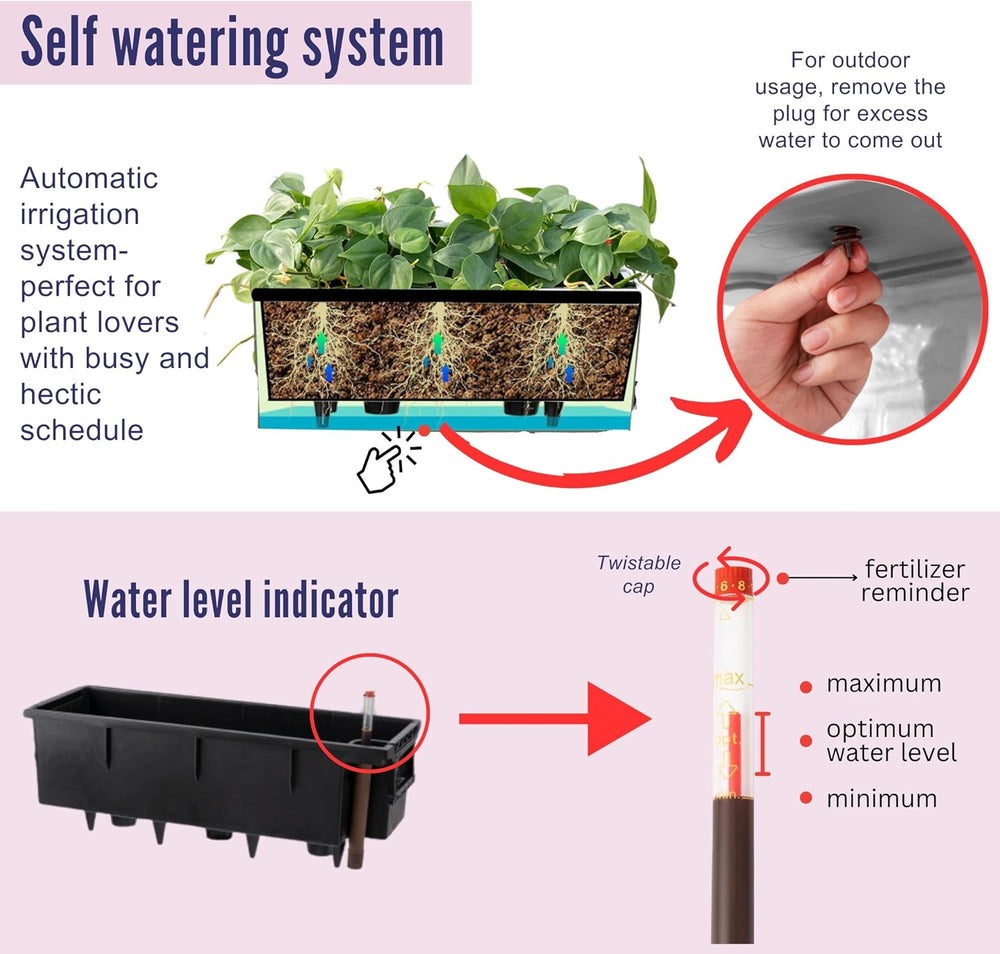 LaLaGreen Rail Planter for Balcony Outdoor (1 Pack, 40 Inch) Large Black Self...
