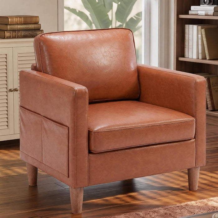 Faux Leather Accent Chair Mid Century Modern Armchair for Living Room