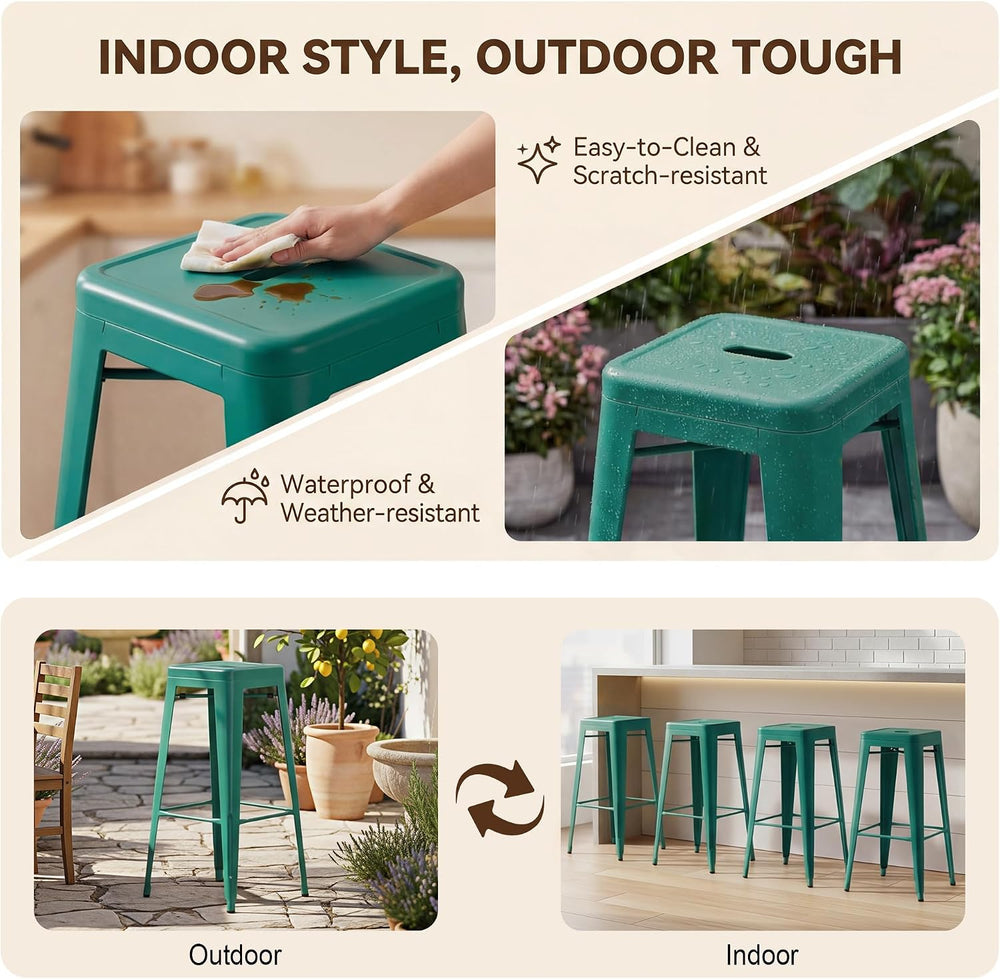Shahoo 30 Inches Metal Bar Stools Counter Height Stackable Backless Stools, I...