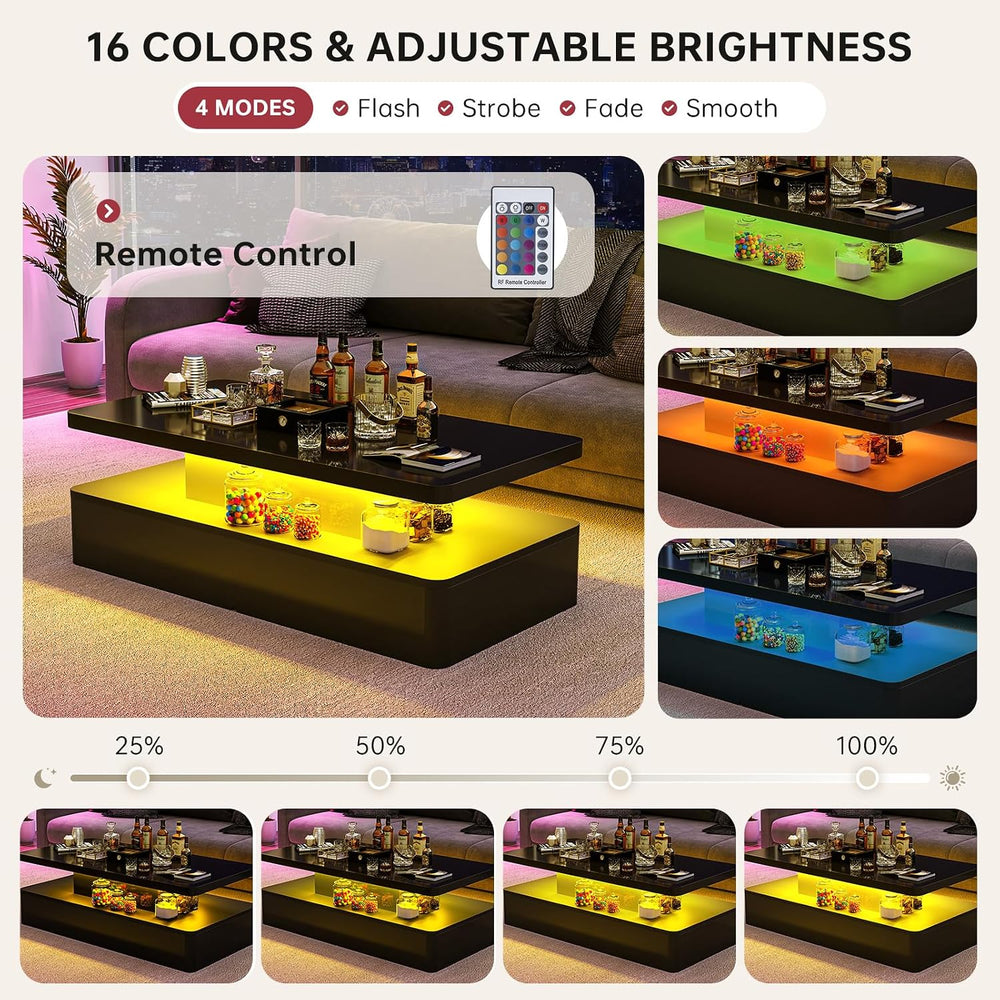 oneinmil Modern LED Coffee Table, 40" Living Room Tables with 16 Colors ...
