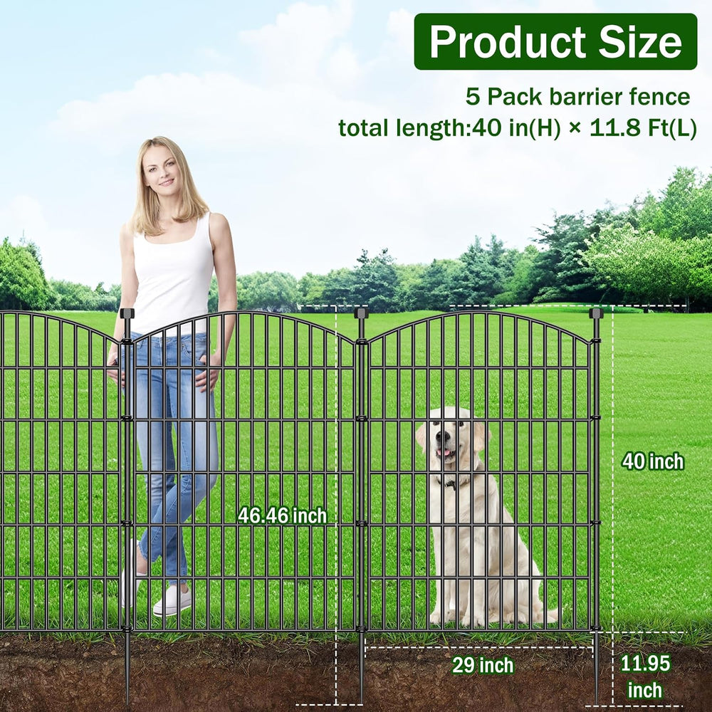 5 Panel No Dig Decorative Garden Fence 40" H x 11.8'L Outdoor Dog Ba...