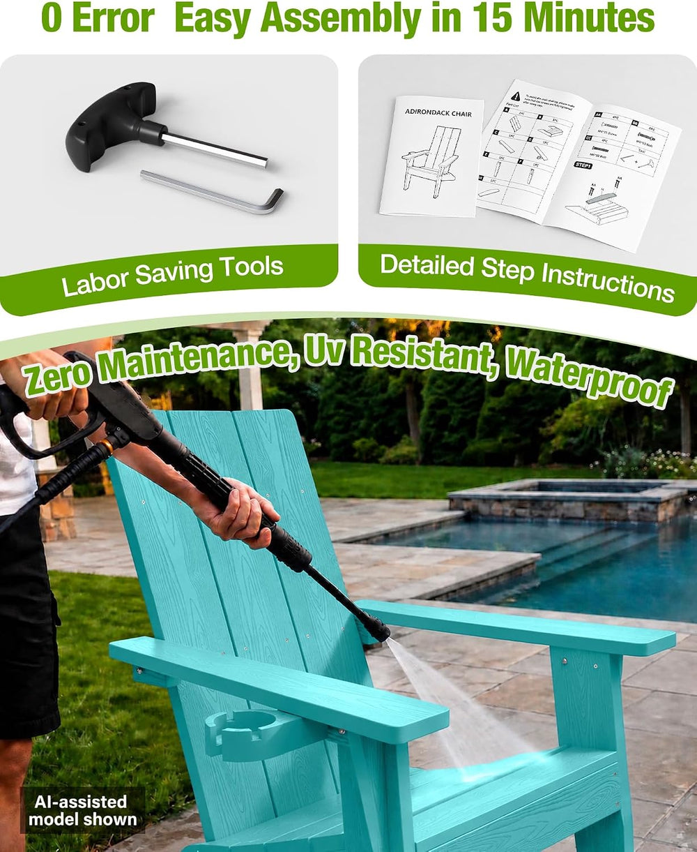 MXIMU Modern Oversized Adirondack Chair, 450lb Load-Bearing Outdoor Chair