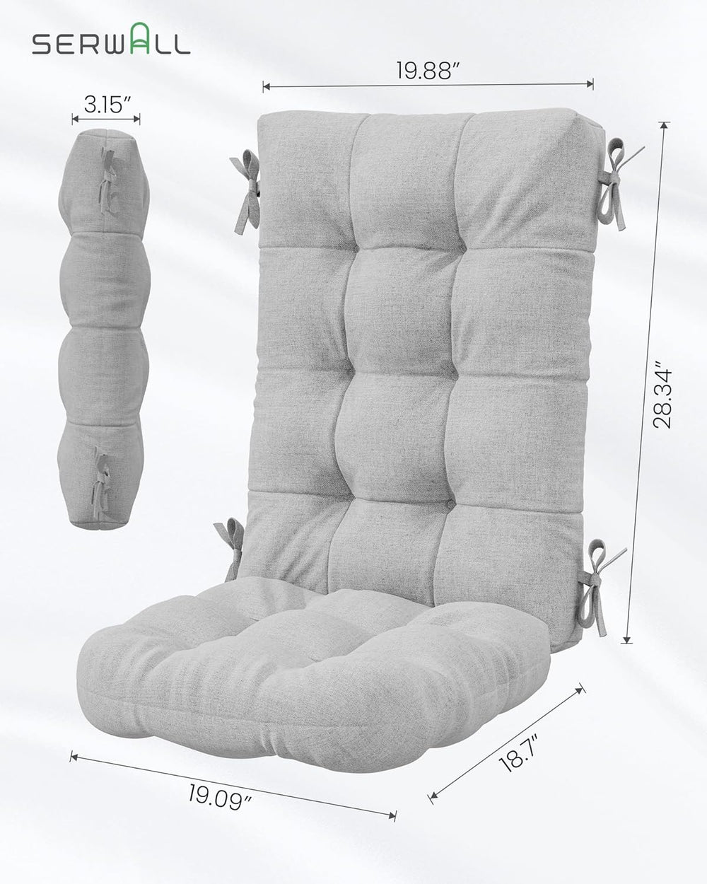 SERWALL HDPE Outdoor Rocking Chair Cushion Set of 2, Gray