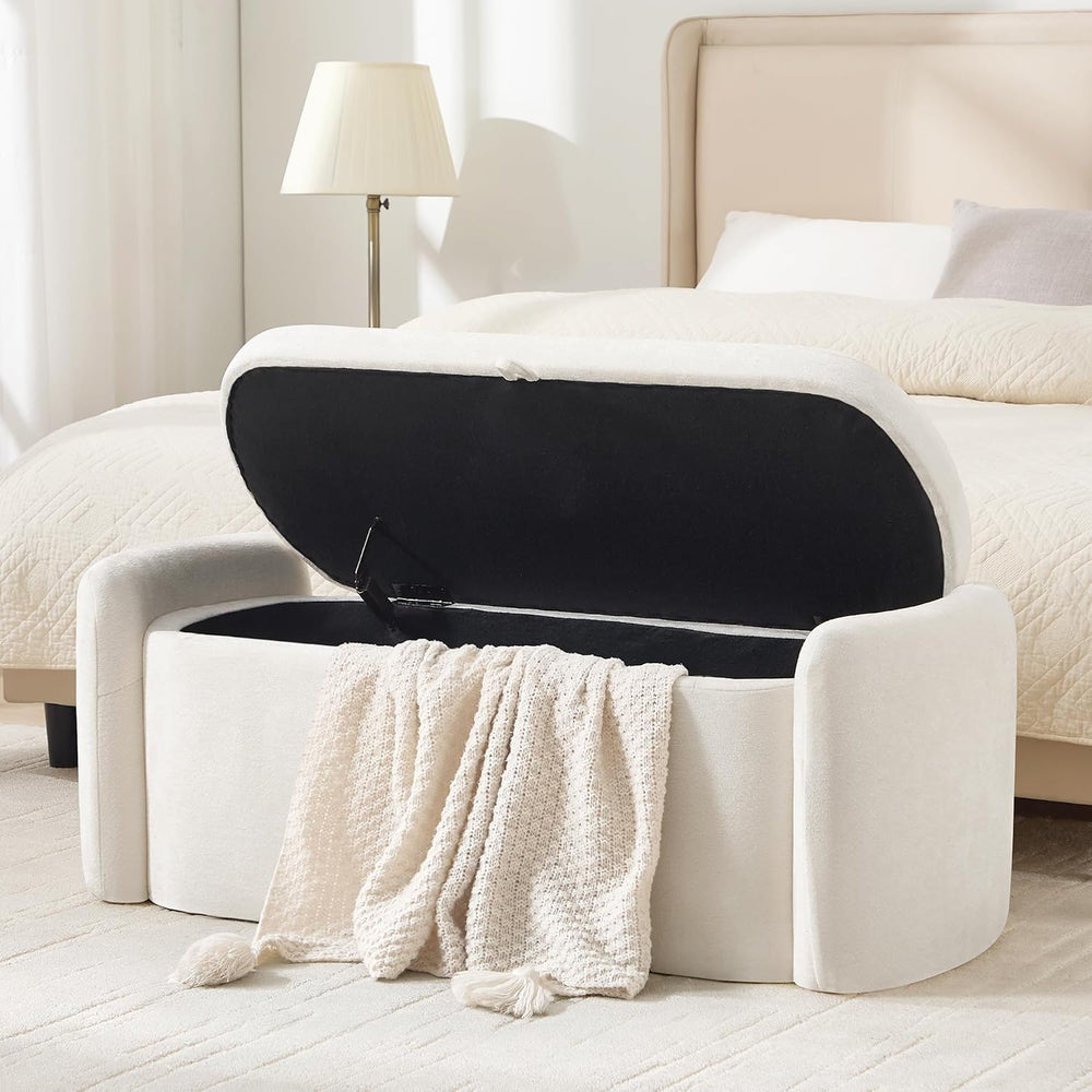 Oval Ottoman Bench with 20 Gal Storage Space Upholstered Chenille Seating End...